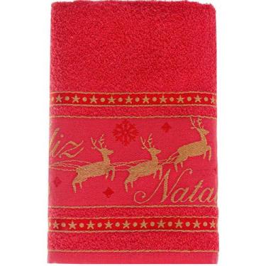 Imagem de Toalha de Rosto Feliz Natal 90% Algodão 400g/m² 45x68cm Bene Casa Verm