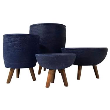 Imagem de Kit 4 Vasos Para Plantas E Decoração Com Tripé De Madeira Cor: Azul