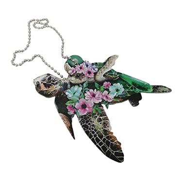 Imagem de Fuvtory Acessórios de pingente de carro, tartaruga mãe de acrílico, tartaruga bebê e flores, para espelhos decorativos, bolsas, mesas decorações de festa