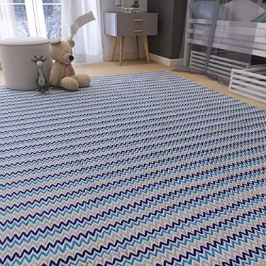 Imagem de Tapete Algodã para Quarto Infantil 140 x 200 Grande Antiderrapante Colorido Azul