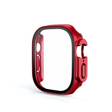 Imagem de KAPPDE Vidro + Capa para Apple Watch Case Ultra 49mm PC Bumper Capa Temperada Protetor de Tela Shell Iwatch Accessorie Series Ultra Cover (Cor: Vermelho Original, Tamanho: Ultra 49MM)