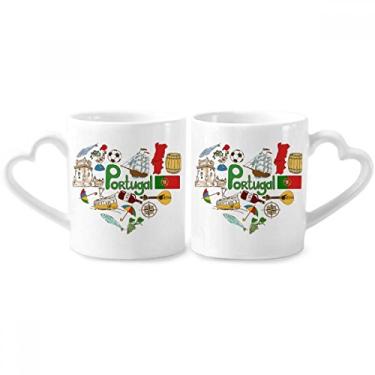 Imagem de Portugal Love Heart Landscap Bandeira nacional casal conjunto de canecas de porcelana copo amante coração alça