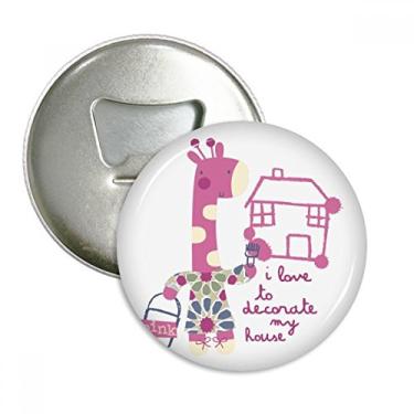 Imagem de Decore a casa girafa rosa desenho animado animal abridor de garrafas ímã de geladeira emblema multifuncional