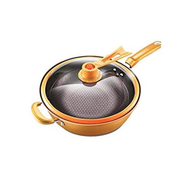 Imagem de Frigideiras antiaderentes tela favo de mel de aço inoxidável wok sem óleo fumaça frigideira wok pequena surpresa