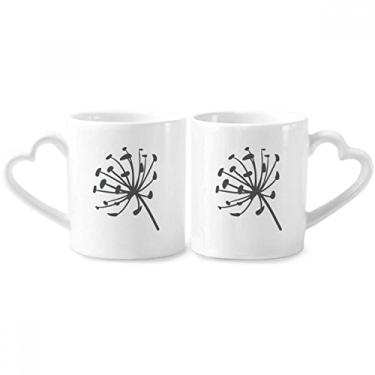 Imagem de Conjunto de canecas de porcelana para casal, contorno de flores de dente-de-leão, coração de cerâmica