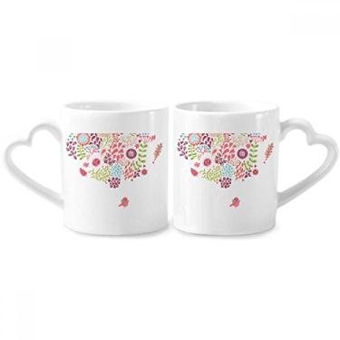 Imagem de Conjunto de canecas de porcelana para casal, flores e plantas de desenho de flores de cor sólida