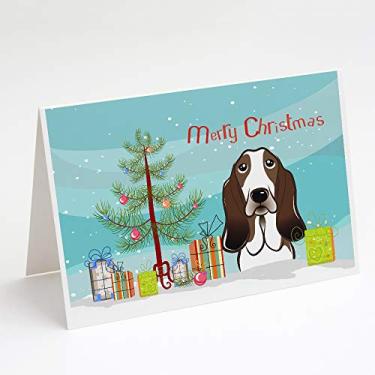 Imagem de Caroline's Treasures BB1615GCA7P Cartões comemorativos e envelopes árvore de Natal e basset Hound Pacote com 8, 7 x 5, multicolorido