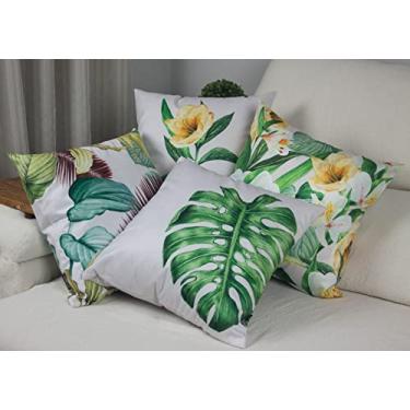 Imagem de Kit 4 Capas de Almofada Floral Suede Ziper Invisível (Costela de Adão + Flor Amarela + Flores - 45 x 45cm)