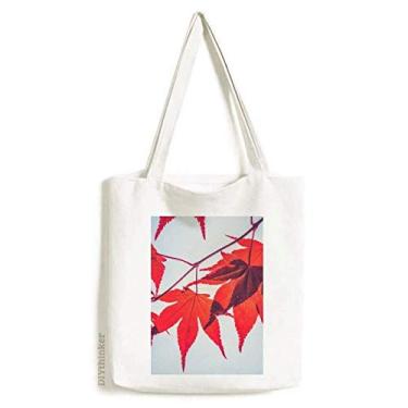 Imagem de Sacola de lona com estampa de folhas de bordo vermelho e natureza bolsa de compras casual