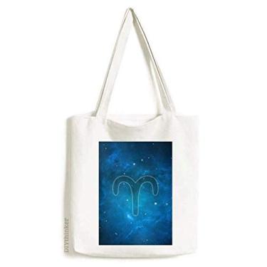 Imagem de Bolsa de lona Starry Night Aries Constelação do Zodíaco Bolsa de compras casual