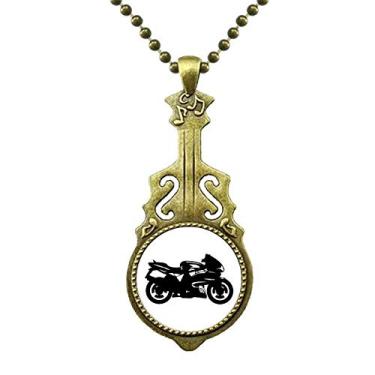 Imagem de DIYthinker Colar com ilustração preta mecânica de motocicleta, joia de guitarra antiga, pingente de música