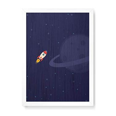 Imagem de Arte Maníacos Quadro Decorativo em Madeira Nave Planeta - 23x16,25cm (Moldura caixa em laca branca)