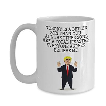 Imagem de Caneca engraçada com cabeça de Son Trump – Caneca de café Donald Trump – Ideia de presente inovadora para filho mordaça Presidente