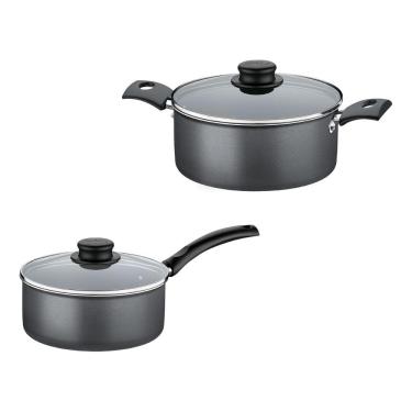 Imagem de Kit Com 2 Panelas Antiaderente Tampa de Vidro 18 Cm e 20 Cm Tramontina Turim Grafite