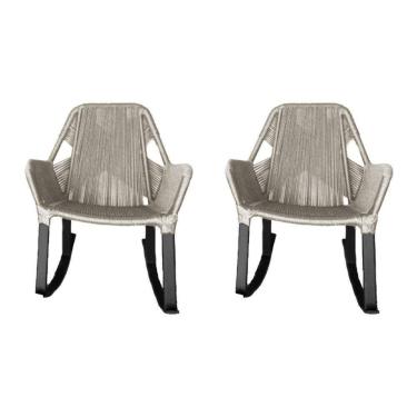 Imagem de Kit 2 Cadeiras De Balanço Athenas Corda Náutica Base Em Alumínio Preto-areia - Cor: Bege