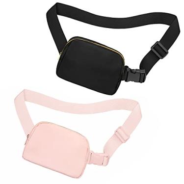 Imagem de jealkip Pochete transversal para mulheres e homens, bolsa de cinto para caminhadas com alça ajustável, bolsa casual para celular, bolsa de cintura para corrida, treino, esportes, viagens, Preto +