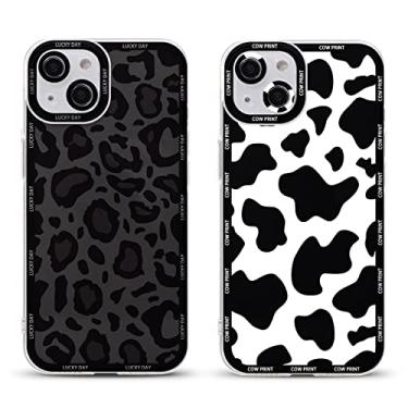 Imagem de Yoedge 2 capas de telefone com estampa de vaca e guepardo fofa para Apple iPhone 14 de 6,1 polegadas, capas protetoras luxuosas de silicone macio e TPU à prova de choque para mulheres e meninas - preto e branco