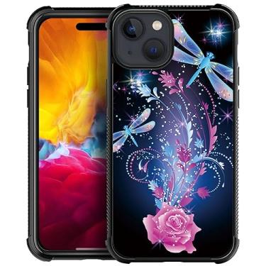 Imagem de Goodsprout Capa compatível com iPhone 14 (5G) Plus, capas neon libélula rosa rosa, traseira de vidro temperado + capa protetora de choque TPU de silicone macio para iPhone 14 (5G) Plus