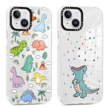 Imagem de RUMDEY Pacote com 2 capas de celular com estampa de animais de desenho animado para iPhone XR de 6,1 polegadas, design de dinossauro, capas transparentes de silicone macio fino TPU à prova de choque