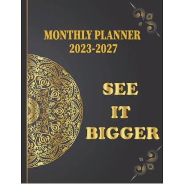 Imagem de Planeje com antecedência 2023-2027 Veja o planejador mensal maior: planejador de cinco anos com capa mandala, inclui rastreador de aniversário, lista de desejos, lista de compras, logins do site,