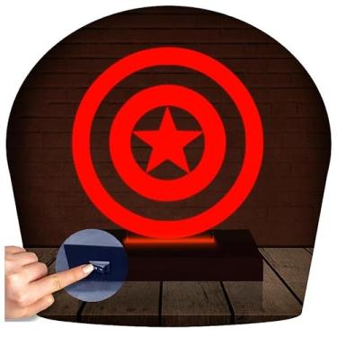 Imagem de Luminária Led 3d Capitão América Escudo Marvel Heroi Abajur Vermelho