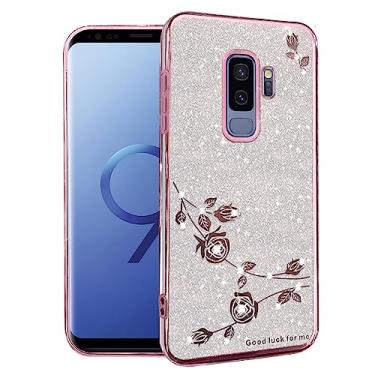 Imagem de Kainevy Capa de telefone para Samsung Galaxy S9 Plus com glitter rosa floral para mulheres meninas linda capa brilhante para Samsung S9 Plus capa fina de silicone transparente à prova de choque