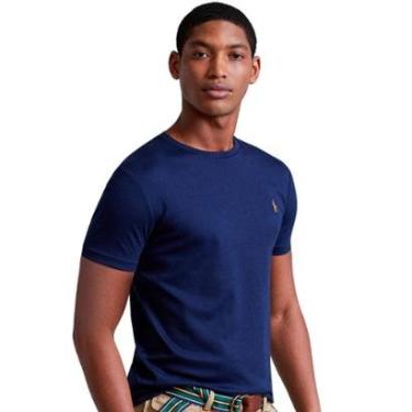 Imagem de Camiseta Ralph Lauren Masculina Custom Fit Coloured Logo Azul Marinho-Masculino
