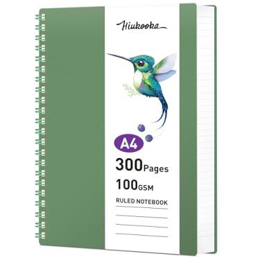 Imagem de HIUKOOKA Caderno espiral - Caderno A4 com pauta universitária de 300 páginas, caderno de 21,5 cm x 28 cm para trabalho, caderno de capa dura 100 g/m², diário A4 para escrita, anotações (verde escuro)