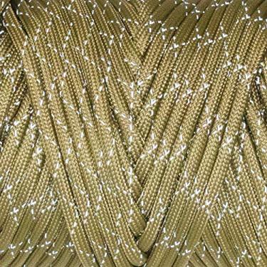 Imagem de Paracord duplo reflexivo cruzado da PARACORD PLANET 200 lb – 2 traçadores refletores brilhantes retrô para o melhor em cabo de alta visibilidade – O cabo 100% de nylon é feito nos EUA, Reflective Coyote Brown, 200 Feet (Coiled on Tube)