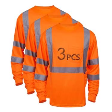 Imagem de LX Reflective Camiseta de segurança longa manga curta respirável de alta visibilidade para armazém de trabalho classe 3, Laranja - 3 peças, XXG