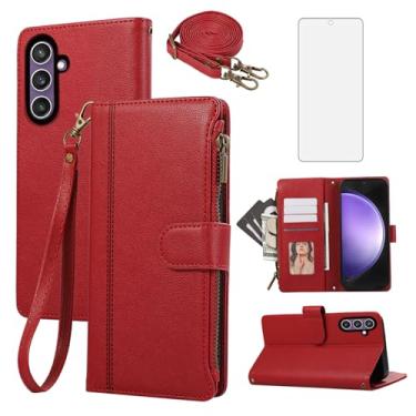 Imagem de Asuwish Capa de celular para Samsung Galaxy S23 FE 5G com zíper carteira celular com protetor de tela de vidro temperado alça transversal cordão suporte para cartão de crédito couro S 23 EF S23FE 23S