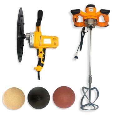 Imagem de Misturador de Tinta Elétrico 1200w Menegotti para Pintura Efeitos + Desempenadeira Elétrica Para Pintores Pedreiros Construção Profissional Kit - 127v