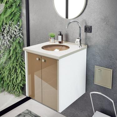 Imagem de Gabinete para Banheiro 42cm Fenix Marmo Branco/Bege