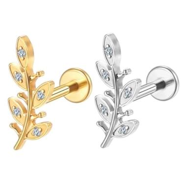 Imagem de Piercing Helix Conch Labret Titânio Pvd Galho Zircônia Cravejada 1.2x8 (Dourado)