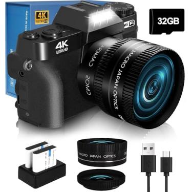 Imagem de Câmera digital 4K 56MP para fotografia NIKICAM Vlogging para YouTube com tela flip de 180°, WiFi, zoom digital 16x, lente de 52 mm, 2 baterias, cartão micro SD de 32 GB (preto)