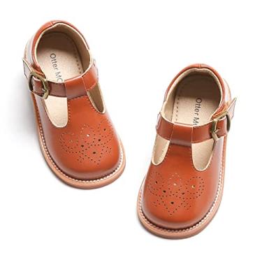 Imagem de Otter MOMO Sapatos Oxford para meninas pequenas Mary Jane sem cadarço uniforme escolar sapato social de festa, D750-marrom, 15