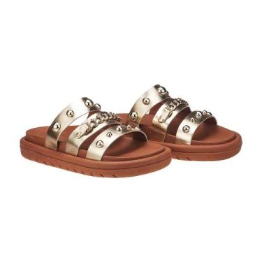 Imagem de Sandália Feminina Slide  Spike Verão - Beto Calçados, Ouro light, 38