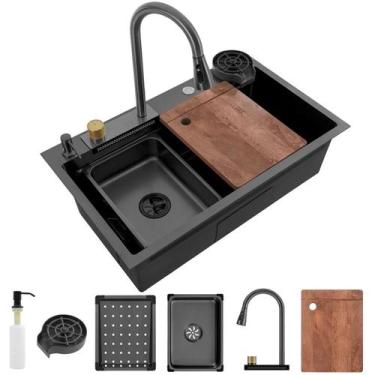 Imagem de Cuba Cascata Cozinha Pia Torneira Premium Lavador de Copo Dispenser Aç