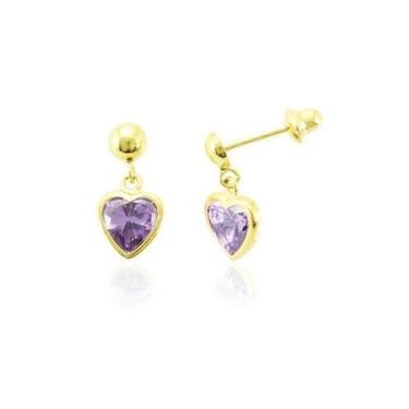 Imagem de Brinco de ouro 18k Bolinha e  Coração - Elegancy Joias, Lilás