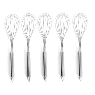 Imagem de Kit 5 Batedor De Ovos HM Profissional Prateado De Aço Inox 27cm