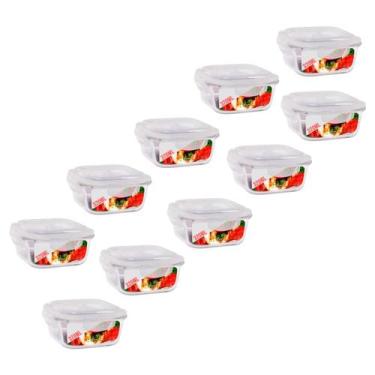 Imagem de Kit 10 Pote Tampa Hermetica Quadrado de Vidro 320ml Multiuso - QUALITY