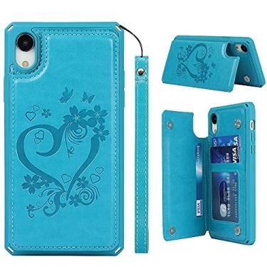 Imagem de ShunJieTech Capa para iPhone XR, porta-cartão de crédito e compartimento para carteira, capa protetora à prova de choque com alça (6,1 polegadas) - azul
