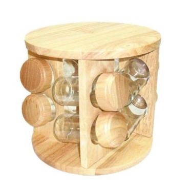 Imagem de Porta tempero madeira com potes de vidro - 8 potes - Lim Ram