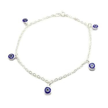 Imagem de Tornozeleira Elo Olho Grego Azul Escuro Prata Legítima 925 - La&Ny
