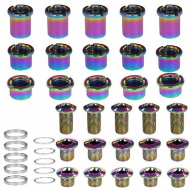 Imagem de Lotatheta 5 peças para cada roda de corrente única/dupla/tripla, parafusos coloridos para pedaleira + 10 arruelas prateadas adequadas para bicicleta de estrada mountain bike BTT (25 peças) colorido