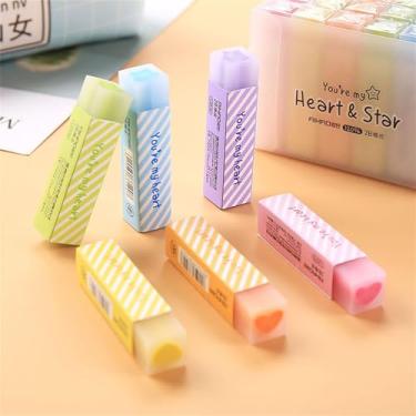 Imagem de Borrachas de lápis fofas para crianças, 6 cores de doces 2B, estrelas, design de coração, lembrancinhas divertidas e materiais escolares, borracha de desenho Kawaii para meninos e meninas (cor aleatória, conjunto de 6 peças)