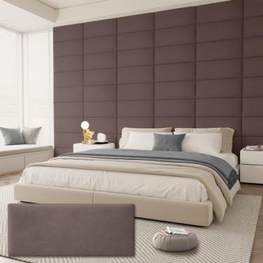 Imagem de Amoveo Cabeceira estofada para cama de solteiro de casal, cabeceira montada na parede, painéis de parede DIY à prova de som, placa de cabeça de couro em design moderno para quarto (6 painéis, cada 60