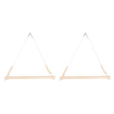 Imagem de Poleiro para pássaros, Madeira Polimento fino Design para pendurar Balanço para pássaros Conta de madeira envolvente Brinquedo suspenso com balanço de corda para papagaios