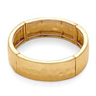 Imagem de WOWORAMA Pulseira feminina martelada a ouro grossa elástica elástica pulseira de ouro ajustável, Adjustable, Liga metálica, Sem Pedra Preciosa