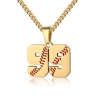 Imagem de Colar com número de beisebol para meninos 00-99 Atletas Jersey Número colar de aço inoxidável corrente banhada a ouro 55,88 cm pingente de beisebol personalizado presente de beisebol para homens e mulheres meninas, Aço inoxidável, não sabe